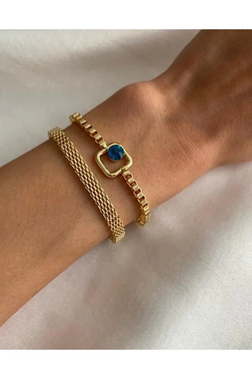 Blue Sparkle Bracelet Set Adjustable Two Piece Minimalist Jewelry